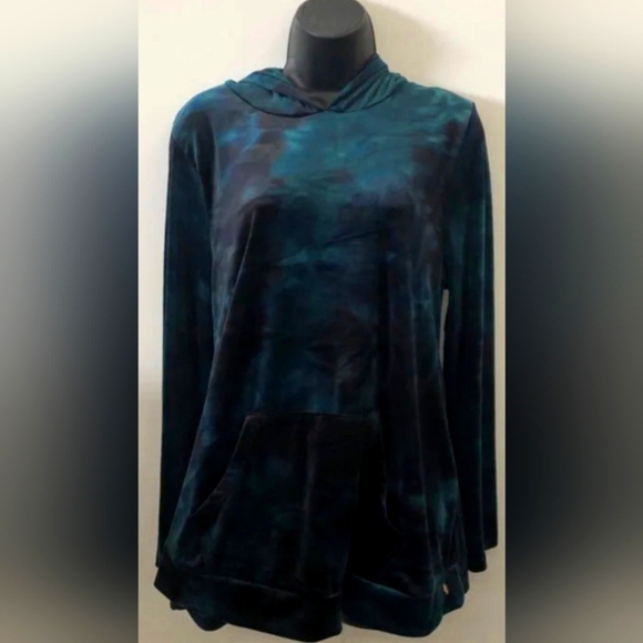 LIVI Activewear Velour Long-Sleeve V-Neck Hoodie - Dye Effect Size 10/12 NWT $70 - Picture 1 of 5